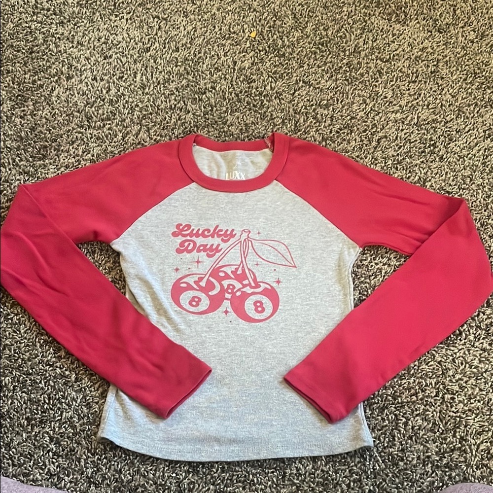 “Lucky Day” Cherry Res Long Sleeve Tee - Red and Gray